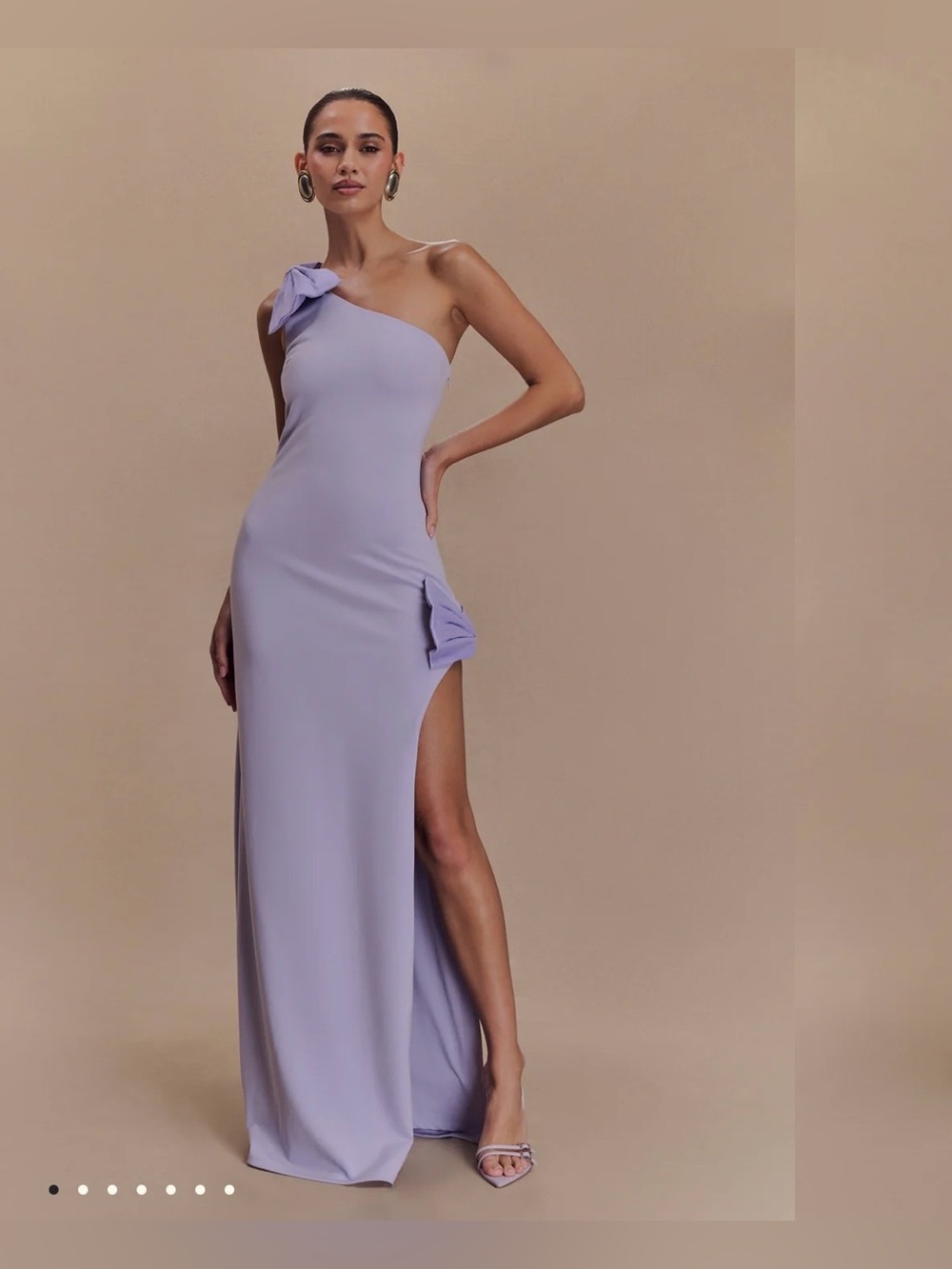 Meshki Lilac One-Shoulder Gown with Side Bow Detail